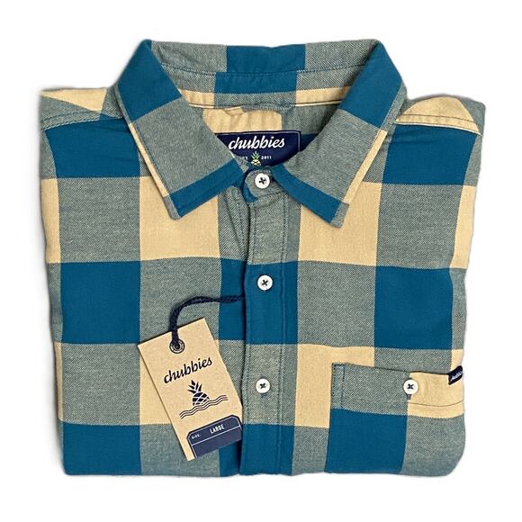Chubbies Men's Large "Dusk Before Dijon" Flannel Shirt Chest Pocket Stretch NEW - Picture 1 of 12